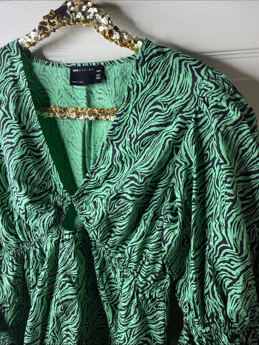 ASOS Petite Green Swirl Tie-Front Mini Dress
